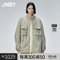 JNBY/江南布衣秋季工装风衣口袋立领宽松H型棉质中长款外套5N8912680 269/绿卡其 M