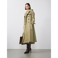 朗姿纯棉法式高级感经典双排扣长款风衣外套通勤上衣2024春季 卡其绿色 XXL