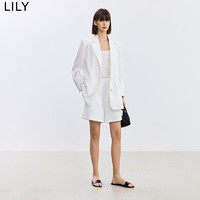 LILY2024夏女装设计感撞色腰头复古通勤时尚显瘦阔腿休闲短裤 601白色 L