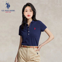 美国马球协会 U.S. POLO ASSN.保罗POLO衫女夏季时尚潮流透气短袖休闲百搭上衣女装 深藏青 S-155/80A