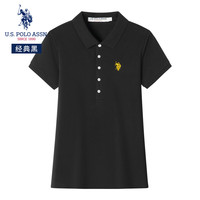 美国马球协会 U.S. POLO ASSN.保罗POLO衫女夏季时尚潮流透气短袖休闲百搭上衣女装 经典黑 M-160/84A