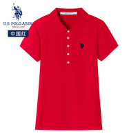 美国马球协会 U.S. POLO ASSN.保罗POLO衫女夏季时尚潮流透气短袖休闲百搭上衣女装 中国红 2XL-175/96A