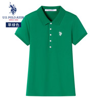 美国马球协会 U.S. POLO ASSN.保罗POLO衫女夏季时尚潮流透气短袖休闲百搭上衣女装 草绿色 S-155/80A