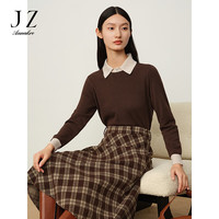 玖姿·安娜蔻撞色套头翻领纯羊毛长袖套头毛衫女冬季 咖啡 XL