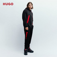 HUGO 2024春夏男士红色饰带宽大版型连帽休闲卫衣 001-黑色 EU:XS