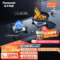 Panasonic 松下 嵌入式天燃气5.0KW大火力双头灶具 黄铜炉头 铝合金一体燃烧器 钢玻面板 一级能效