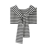 DIDGERIDOO纯棉搭肩小披肩女夏季配裙子条纹打结外搭春秋护颈空调房围巾 黑白条纹