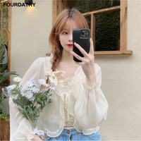 FOURDATRY雪纺衫女外套夏季女装2023年新款薄款罩衫超仙女外搭披肩上衣 均码【75斤-120斤】