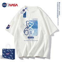 NASA潮牌联名t恤上衣男宽松夏季宽松小熊T恤装纯棉短袖 NA42-白色 XL  150-170斤
