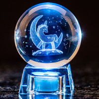 泰利奇水晶球下雪 发光水晶球水晶盒创意女生闺蜜新年送 独角兽 6厘米充电底座