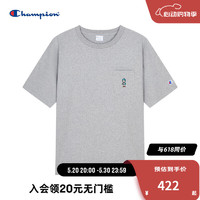 Champion冠军短袖t恤男2024夏季口袋刺绣纯棉运动灰色上衣女 浅灰色 XL