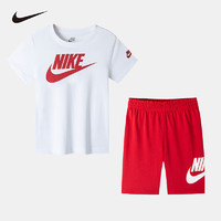 NIKE 耐克 小童装男女童舒适短袖套装2022夏季短袖T恤短裤2件套 学院红 110