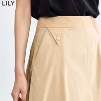 丽丽 LILY2024夏季卡其色通勤高腰中长款半身裙A字裙显瘦伞裙女 716浅卡其 M