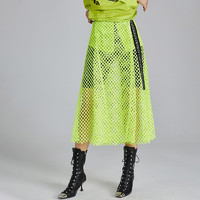 LIEBO 裂帛 Feng设计师品牌2023年荧光绿Y2K镂空蕾丝ABG半身裙长裙