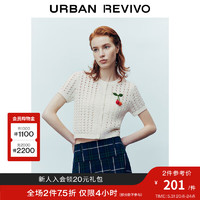 URBAN REVIVO UR2024夏季女装时尚法式镂空肌理感短袖针织衫UWU940115 米白 XS