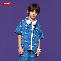 Levi's李维斯童装24夏儿童凉感短袖衬衫男童牛仔上衣 苍穹蓝 160/80(XL)
