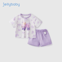 JELLYBABY 女童夏装套装婴儿短袖短裤宝宝抗菌童装小童两件套潮男童衣服夏季 紫色 90CM