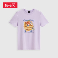 Baleno 班尼路 潮流休闲T恤女青年日系甜美印花圆领短袖 0P10紫玉兰 L