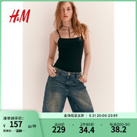 H&M女装2024夏季牛仔柔软宽松低腰休闲时尚短裤1224915 牛仔蓝 155/60