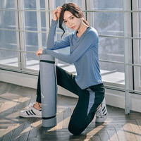 朵梵蓮运动套装女夏季季宽松显瘦瑜伽服女套装长袖房跑步服透气 【两件套】蓝色长袖+蓝边长裤 3XL 144-160斤