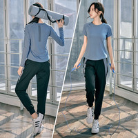 朵梵蓮运动套装女夏季季宽松显瘦瑜伽服女套装长袖房跑步服透气 【3件套】蓝色短袖+长袖+长裤 M 104-113斤
