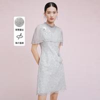 夏季新中式斗篷袖镂空蕾丝修身礼服连衣裙女