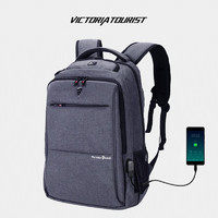 victoriatourist 維多利亞旅行者 電腦包雙肩包男士17.3英寸游戲筆記本包防潑水大容量書包商務雙肩背包V906usb灰色