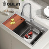 OULIN 欧琳 304不锈钢手工纳米水槽阶梯大单槽厨房 洗碗槽