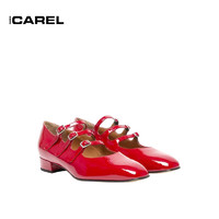 CAREL Ariana系列 复古低跟玛丽珍鞋粗跟女单鞋优雅女鞋 漆皮红色 35