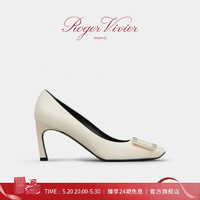 ROGERVIVIER【甄选】/RV女鞋Trompette经典方扣高跟鞋细跟方头婚鞋单鞋 白色 39