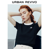 URBAN REVIVO 女士百搭休闲风撞色英文字母针织衫 UWU940154 藏青 S