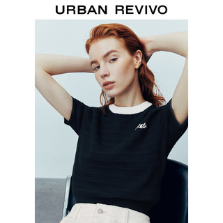 URBAN REVIVO 女士百搭休闲风撞色英文字母针织衫 UWU940154 藏青 M