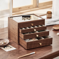 初心首饰盒收纳盒可视饰品盒防尘珠宝盒木制项链盒 可视四层首饰盒