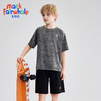 马克华菲 儿童短袖套装夏季男童女童运动套装速干网眼透气宽松休闲两件套装 浅灰 150cm