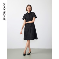 88VIP：朗姿 纯棉法式设计感收腰小黑裙2024年新款气质黑色连衣裙春季女装