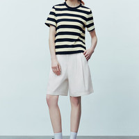 URBAN REVIVO 女装经典休闲撞色条纹棉质短袖T恤UWU440085 墨蓝条纹 S