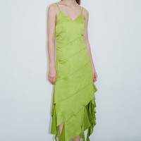 URBAN REVIVO 女装薄荷曼波叠层荷叶边吊带连衣裙UWG740103 草绿 XL