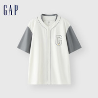 Gap 盖璞 男女装2024夏季撞色拼接印花logo短袖卫衣宽松开衫 496384 白色 XXL