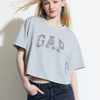Gap 蓋璞 女士精梳棉牛仔logo短款短袖T恤寬松上衣 496354 灰色 S