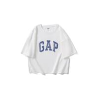 Gap 盖璞 女士精梳棉牛仔logo短款短袖T恤宽松上衣 496354 白色 L