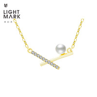 Light Mark 小白光 交叉珍珠項鏈925銀簡約幾何頸飾女節日禮物 珍珠4-4.5MM
