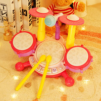 俏娃宝贝（QIAO WA BAO BEI）架子鼓儿童宝宝玩具1-3岁周岁2半4男孩敲打鼓三女孩早教  粉：双镲动感灯光音乐爵士鼓