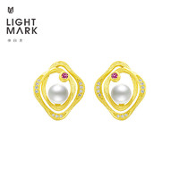 Light Mark 小白光 几何微镶锆石珍珠耳钉925银个性设计感耳饰女节日礼物 珍珠5.5-6mm