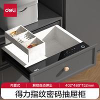deli 得力 保险柜 家用抽屉式保险箱 装修隐藏式衣柜抽屉柜 指纹密码保管箱 48cm宽 黑色AE350
