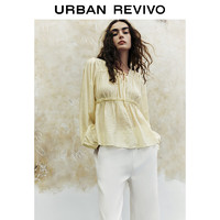 URBAN REVIVO 女装摩登轻熟风气质褶皱V领罩衫衬衫 UWH240065 米白 XL