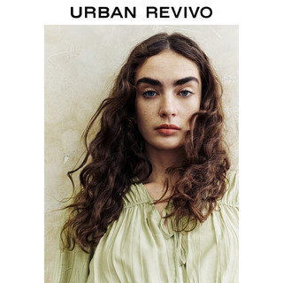 URBAN REVIVO 女装摩登轻熟风气质褶皱V领罩衫衬衫 UWH240065 白绿 M