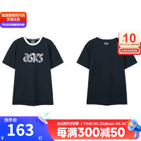 ASICS 亚瑟士 儿童夏季新款女童圆领纯棉薄透运动休闲短袖T恤 50_藏青 160cm
