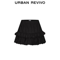 URBAN REVIVO 女装时尚芭蕾风叠层压褶松紧腰半裙UWL540035 正黑 XS