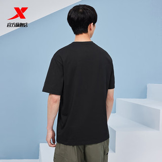 特步短袖t恤男女夏季时尚款半袖休闲跑步T恤短袖宽松运动上衣 正黑色 3XL