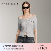 MISS SIXTY2024夏季针织衫女性感一字肩修身收腰显瘦辣妹BM风 灰色 S